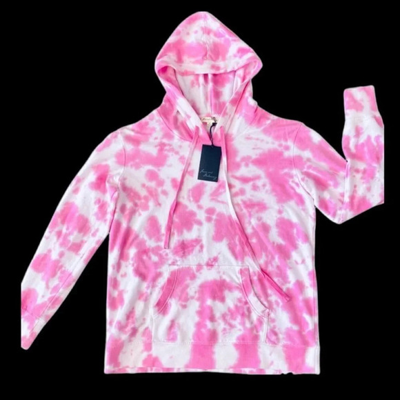 💗NEW - Adorable PINK & WHITE Tie Dye Hoodie by Jane and Delancey - Size Medium - Picture 2 of 6